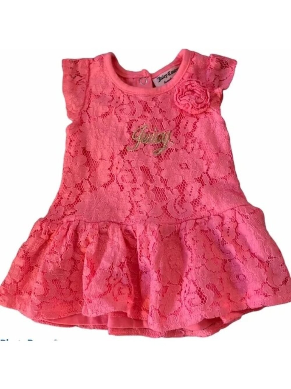 Juicy Couture Pink Lace Infant Dress With Floral Accent 6/9M